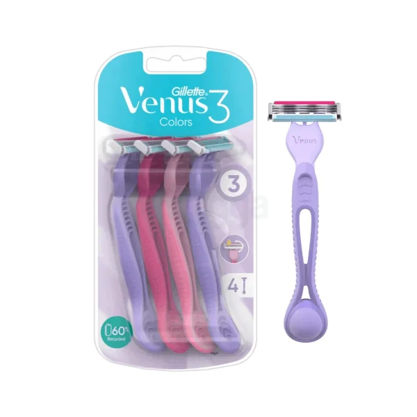 Gillette Venus 3 Colours Shaving Razor for Women 4 Pcs