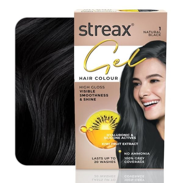 Streax Gel Hair Colour for Women & Men, Natural Black 1