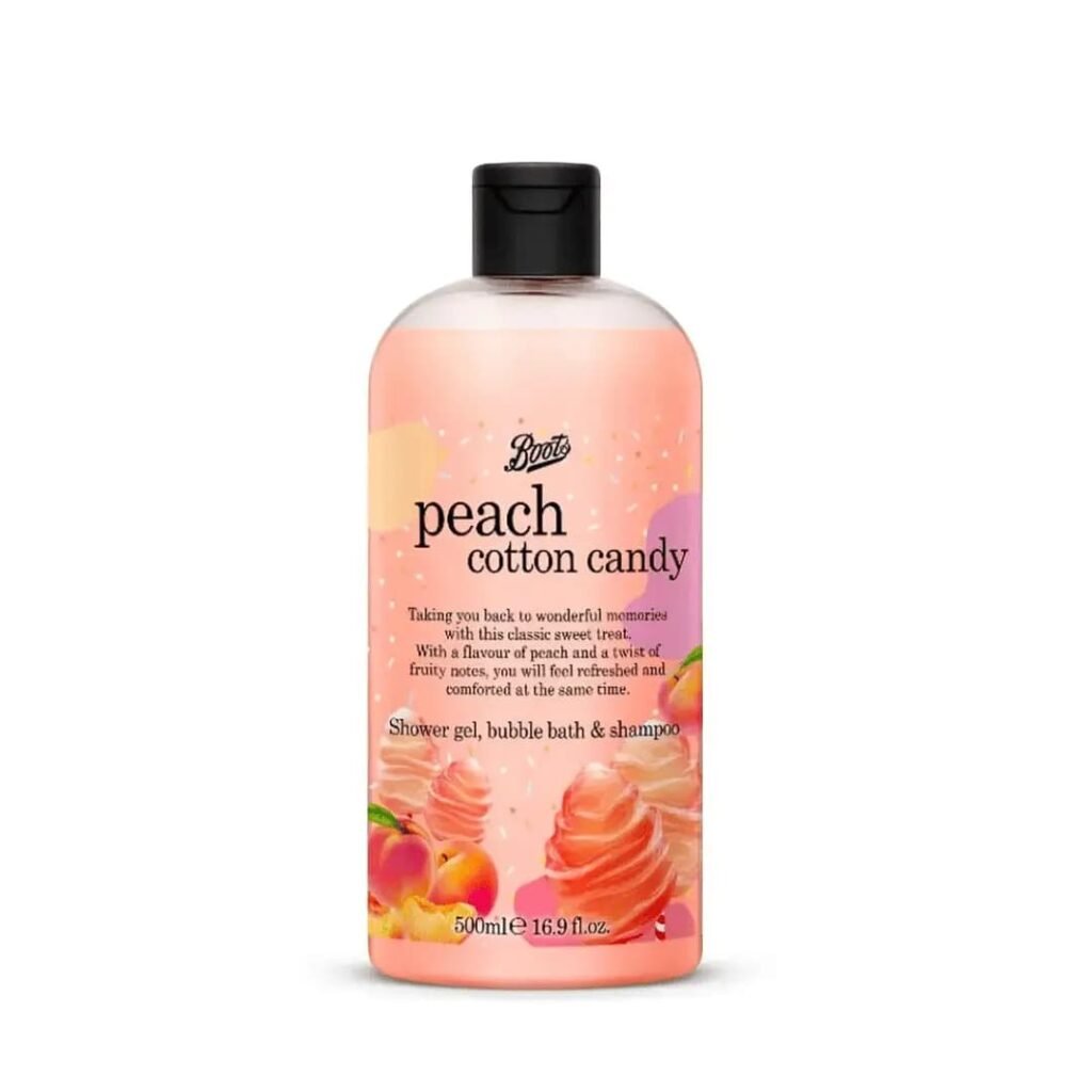 Boots Peach Cotton Candy Shower Gel Bubble Bath Shampoo 500ml